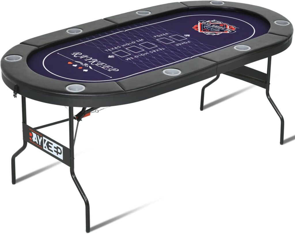 Foldable Poker Table for 8 Players - Padded Rails, and Cup Holders