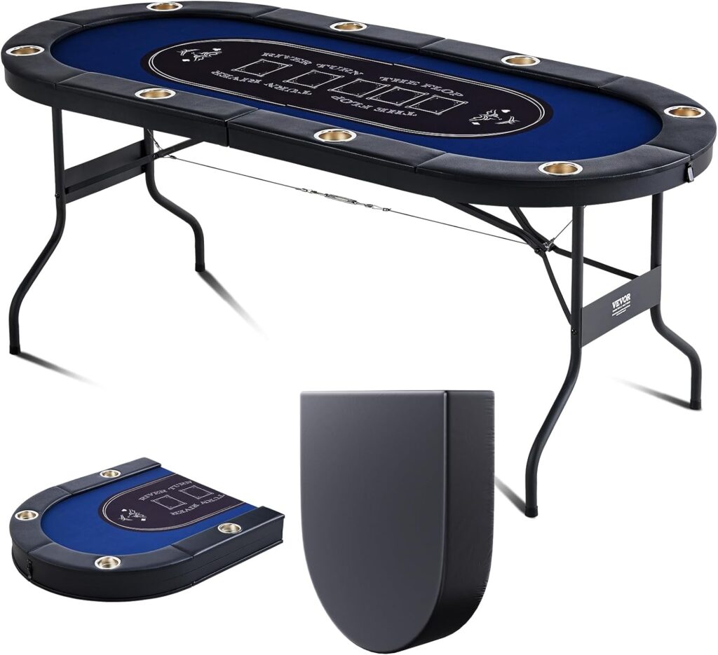 VEVOR Foldable Poker Table for 8 Players with Padded Rails and Stainless Steel Cup Holders